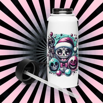 Creepy Weirdcore Christmas Demon Haunted Ornaments Grunge Goth Tumbler Stainless Steel Water Bottle with Straw & Lid