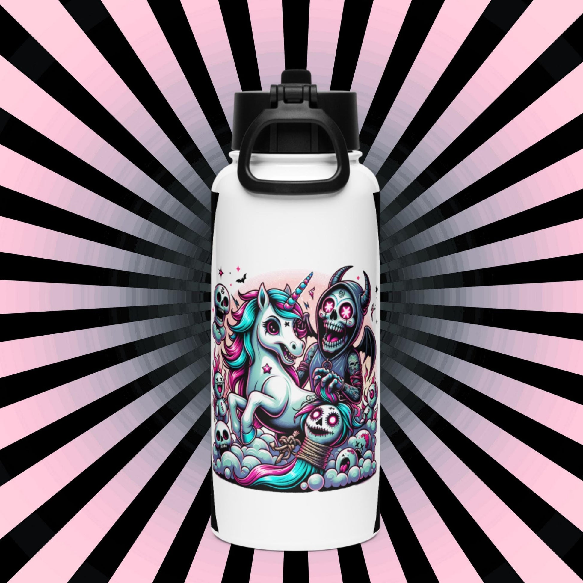 Creepy Horror Cute Weirdcore Unicorn Grim Reaper Battle Tumbler Stainless Steel Water Bottle with Straw & Lid