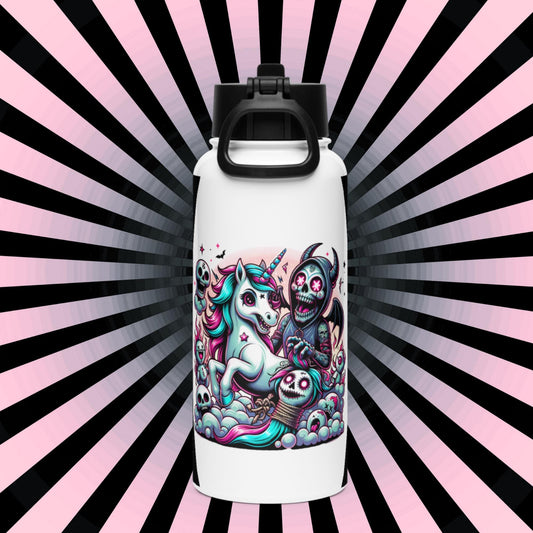 Creepy Horror Cute Weirdcore Unicorn Grim Reaper Battle Tumbler Stainless Steel Water Bottle with Straw & Lid