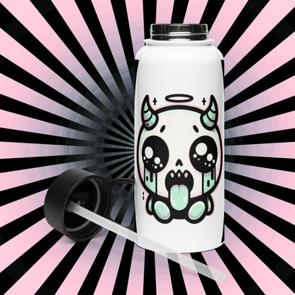 Creepy Cute Kawaii Pastel Grunge Weirdcore Demon Angel Stainless Steel Water Bottle with Straw & Lid