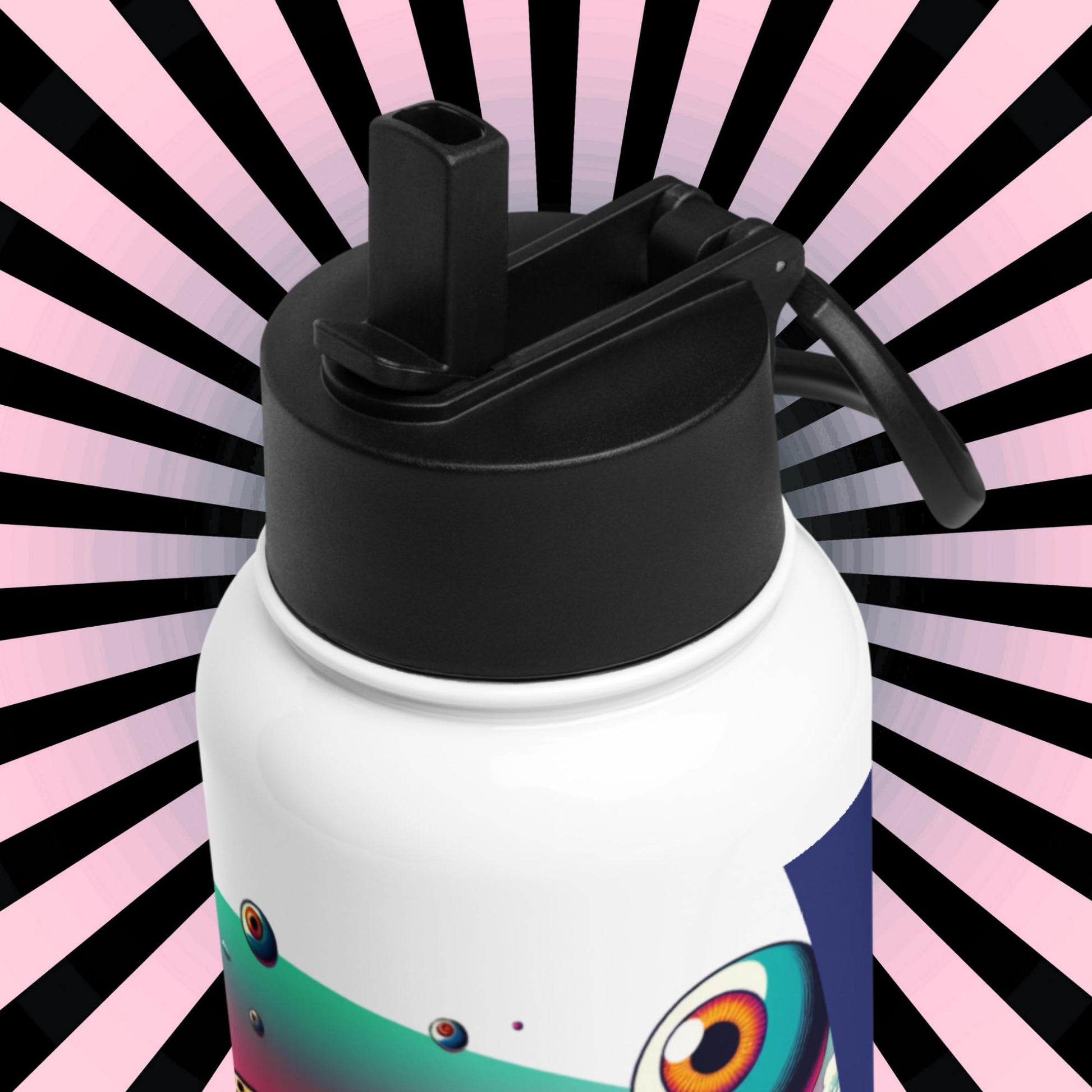 Creepy Weirdcore Hyena Floating Eyeballs Stainless Steel Water Bottle with Straw & Lid