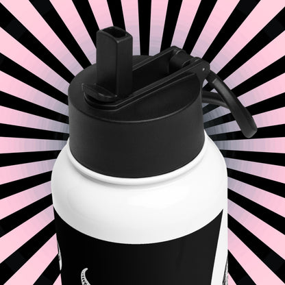 Darkcore Gothic Horned Skull Tumbler Stainless Steel Water Bottle with Straw & Lid