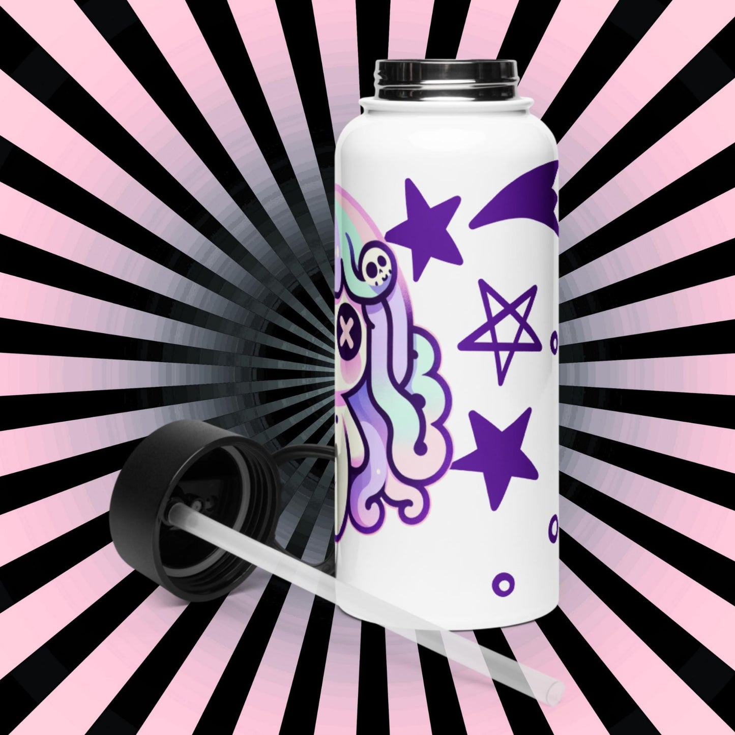 Creepy Cute Weirdcore Kawaii Medusa Pastel Goth Grunge Tumbler Stainless Steel Water Bottle with Straw & Lid