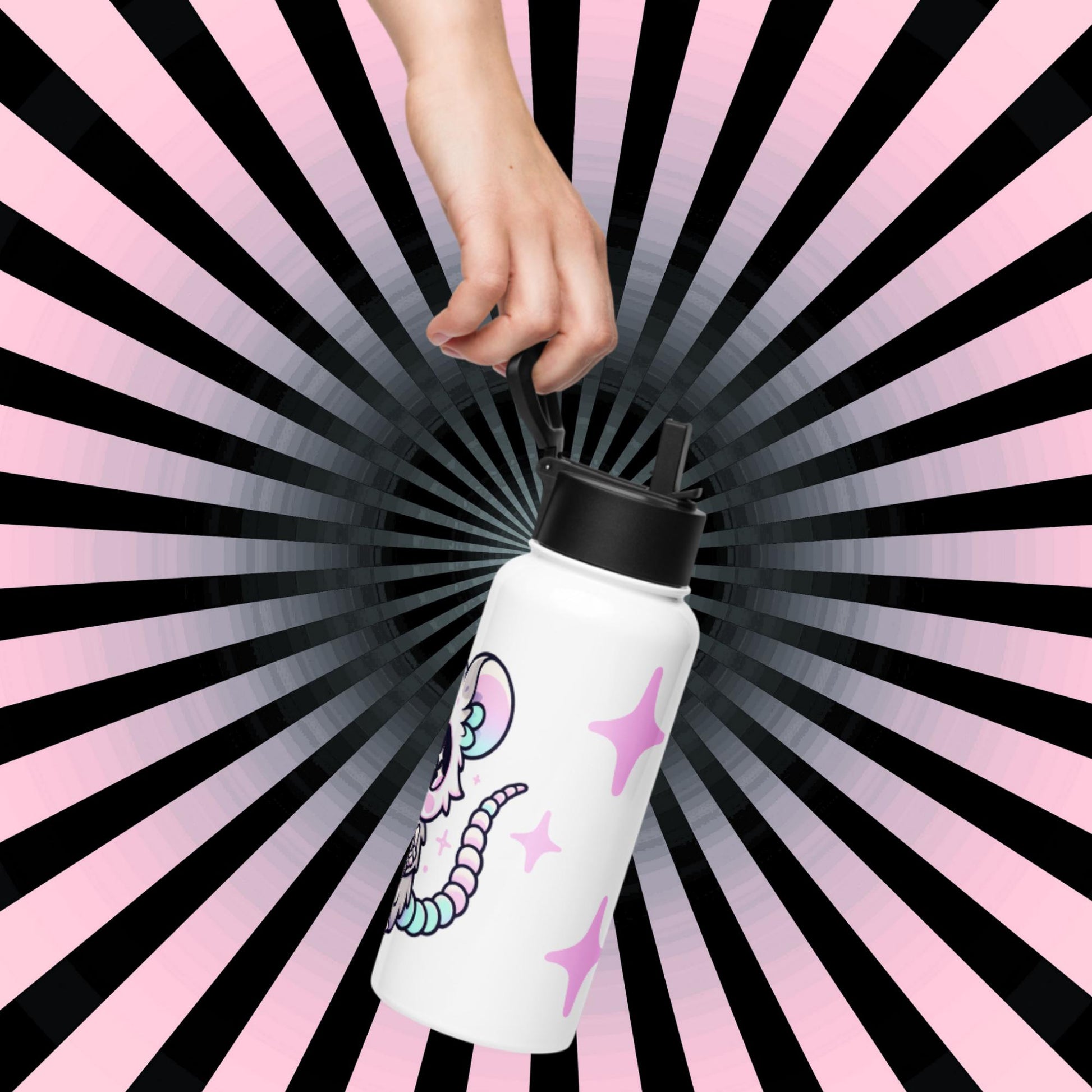Creepy Cute Skeleton Weirdcore Pastel Grunge Opossum Tumbler Stainless Steel Water Bottle with Straw & Lid