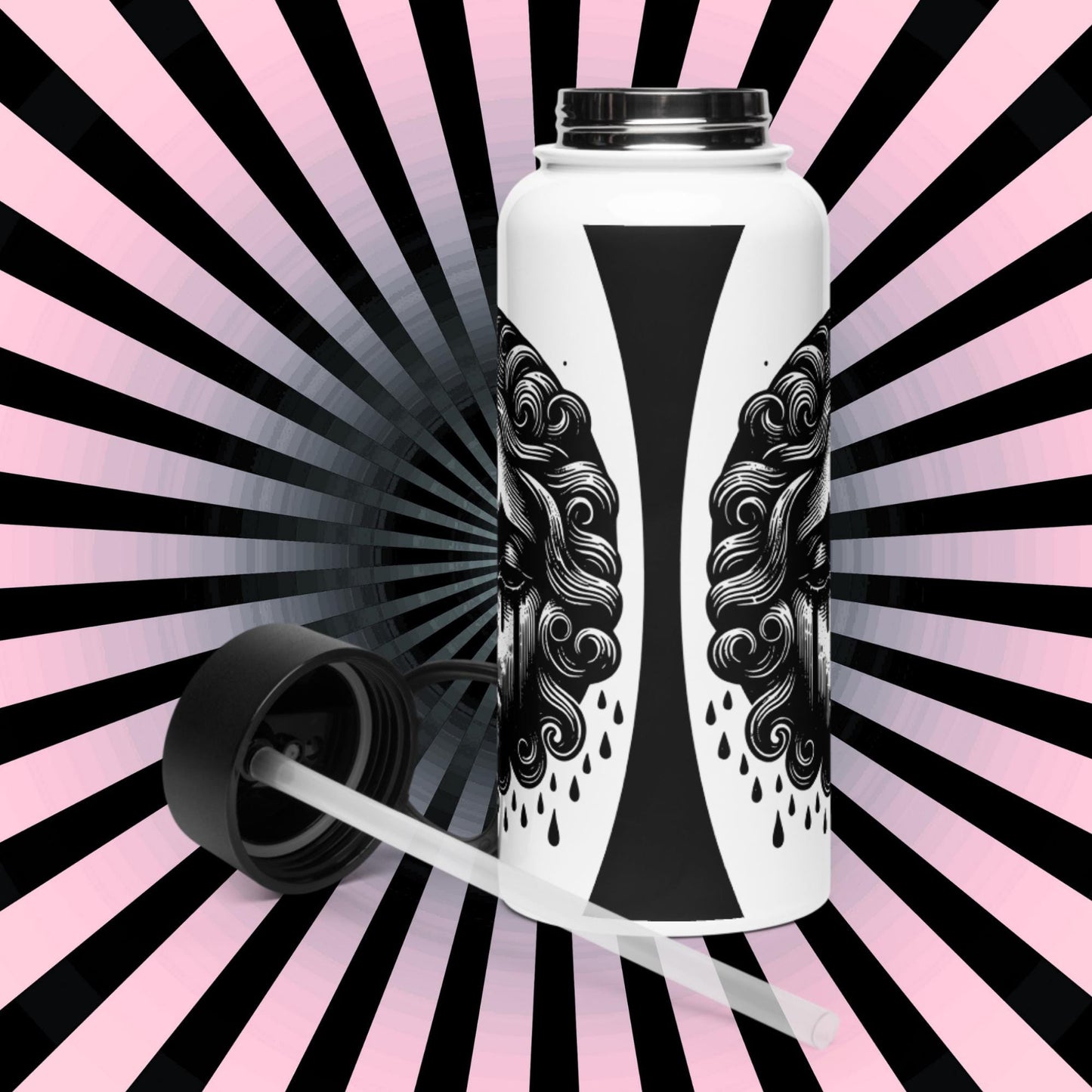 Goth Grunge Crying Cherub Darkcore Gothic Tumbler Stainless Steel Water Bottle with Straw & Lid