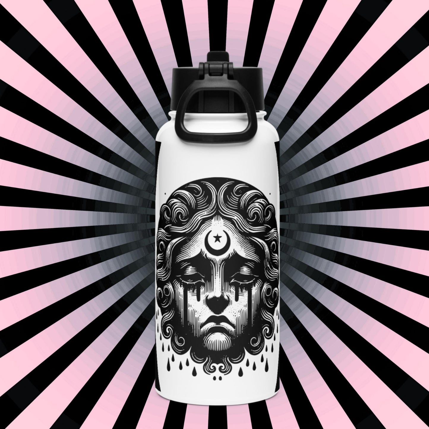 Goth Grunge Crying Cherub Darkcore Gothic Tumbler Stainless Steel Water Bottle with Straw & Lid