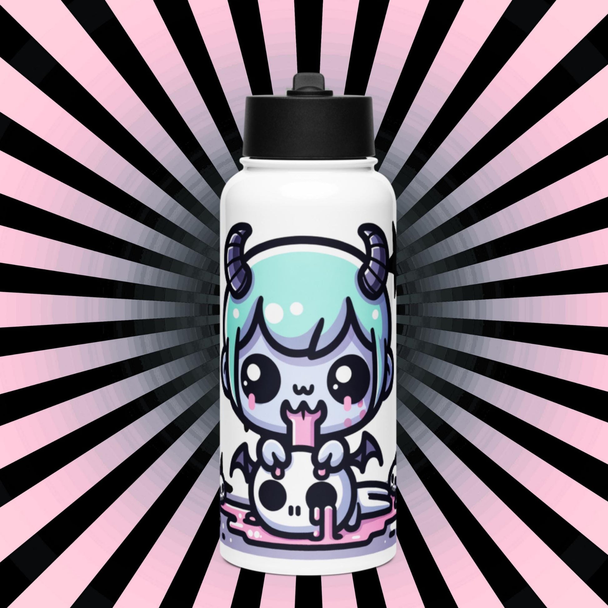 Creepy Cute Kawaii Anime Demon Boy Weirdcore Tumbler Stainless Steel Water Bottle with Straw & Lid