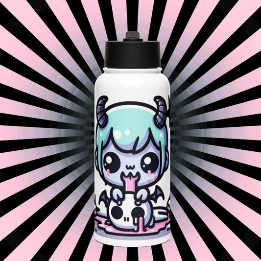 Creepy Cute Kawaii Anime Demon Boy Weirdcore Tumbler Stainless Steel Water Bottle with Straw & Lid