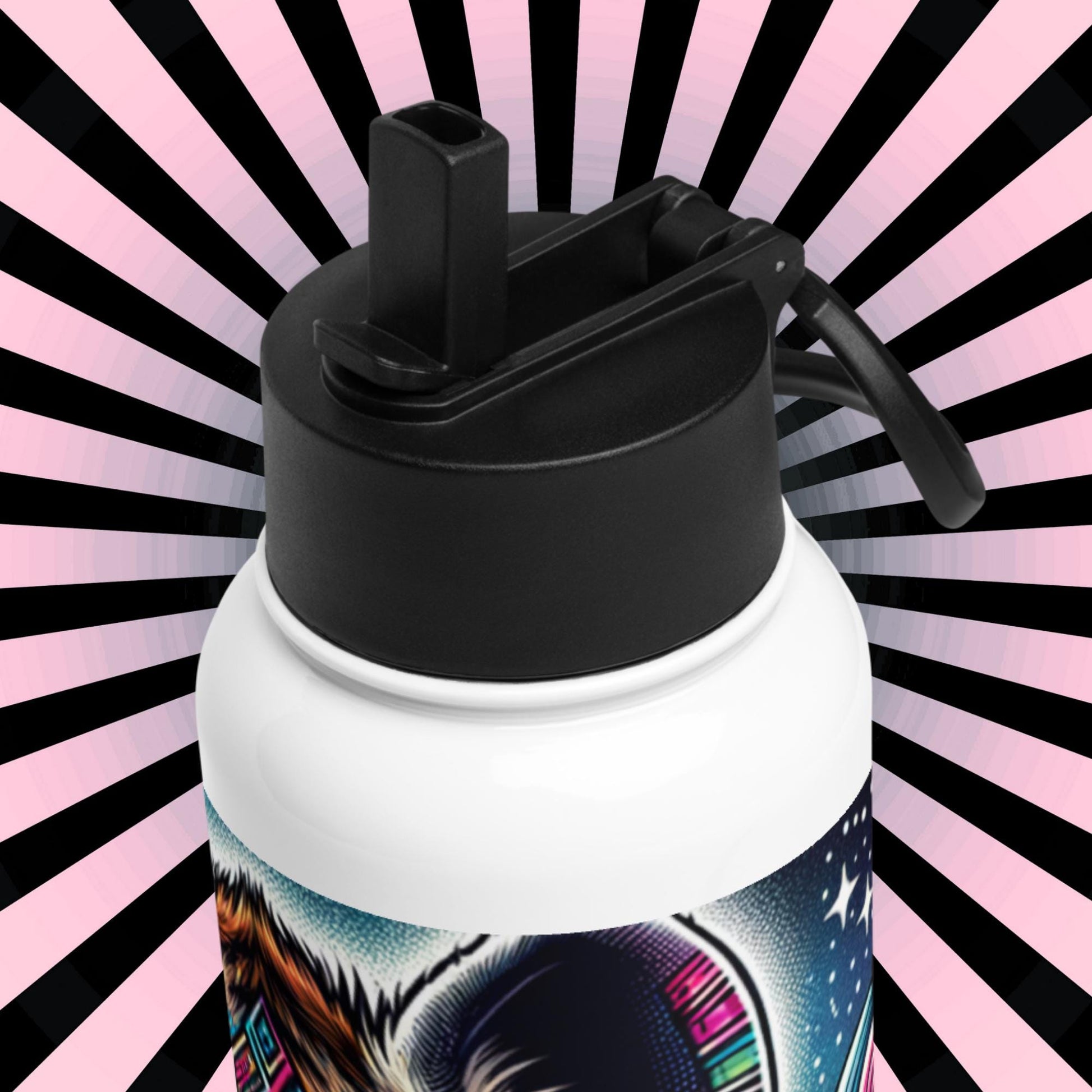 Shaman Hyena Neon Goth Grunge Weirdcore Tumbler Stainless Steel Water Bottle with Straw & Lid