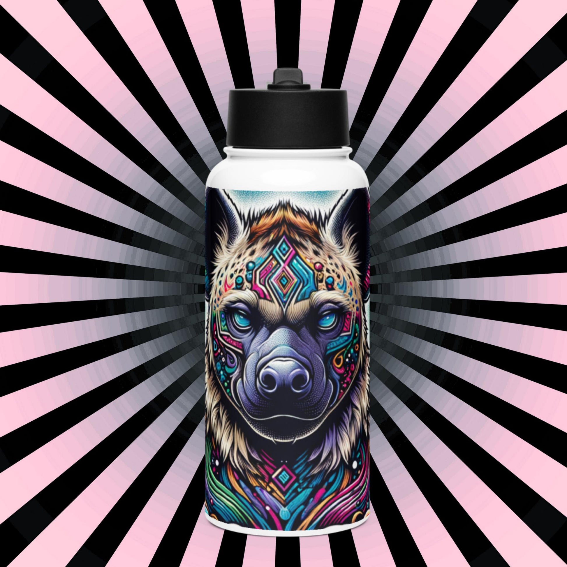 Shaman Hyena Neon Goth Grunge Weirdcore Tumbler Stainless Steel Water Bottle with Straw & Lid