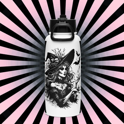 Spooky Grunge Goth Witch and Bats Weirdcore Tumbler Stainless Steel Water Bottle with Straw & Lid