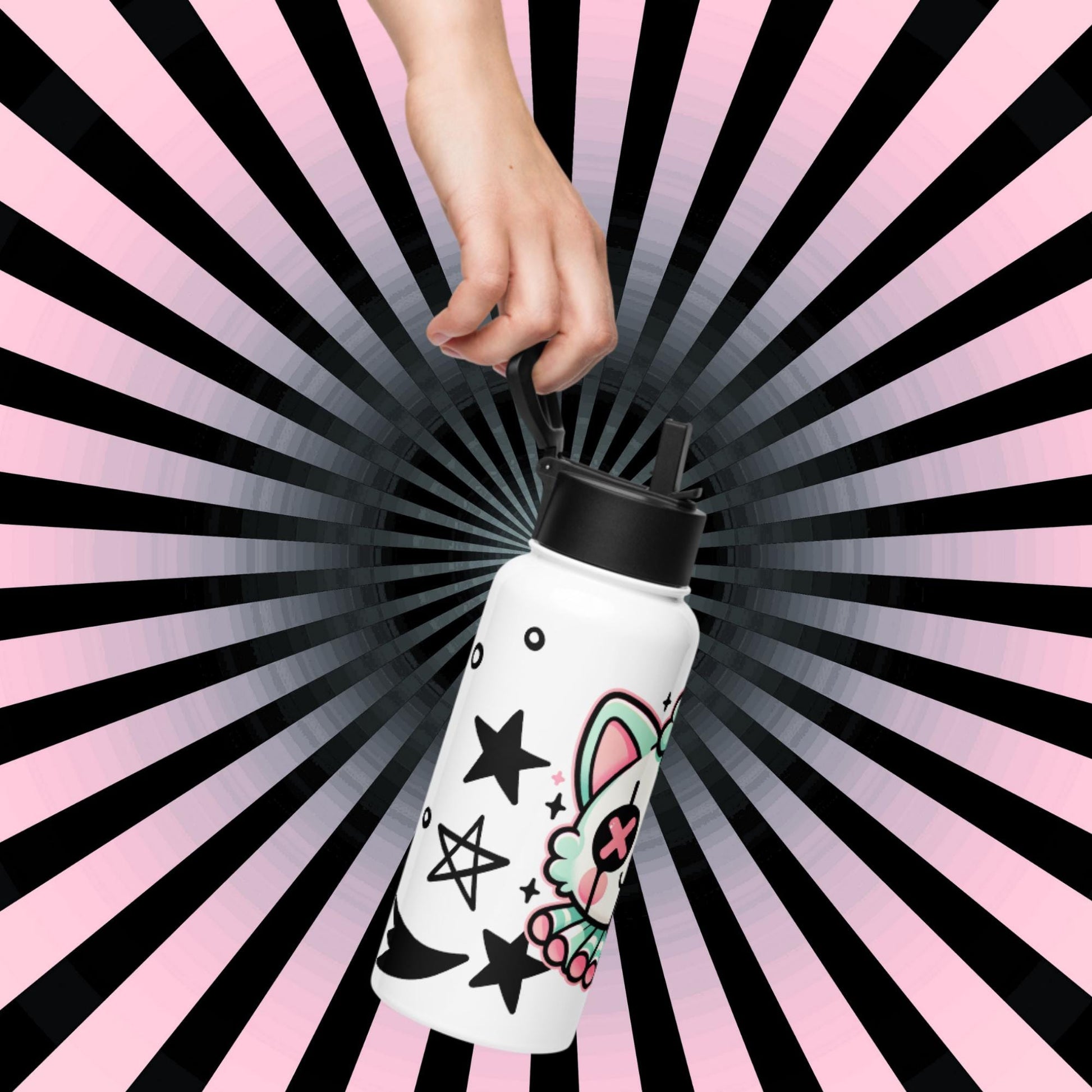 Creepy Cute Weirdcore Clown Kitty Grunge Kidcore Tumbler Stainless Steel Water Bottle with Straw & Lid
