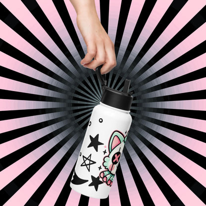 Creepy Cute Weirdcore Clown Kitty Grunge Kidcore Tumbler Stainless Steel Water Bottle with Straw & Lid