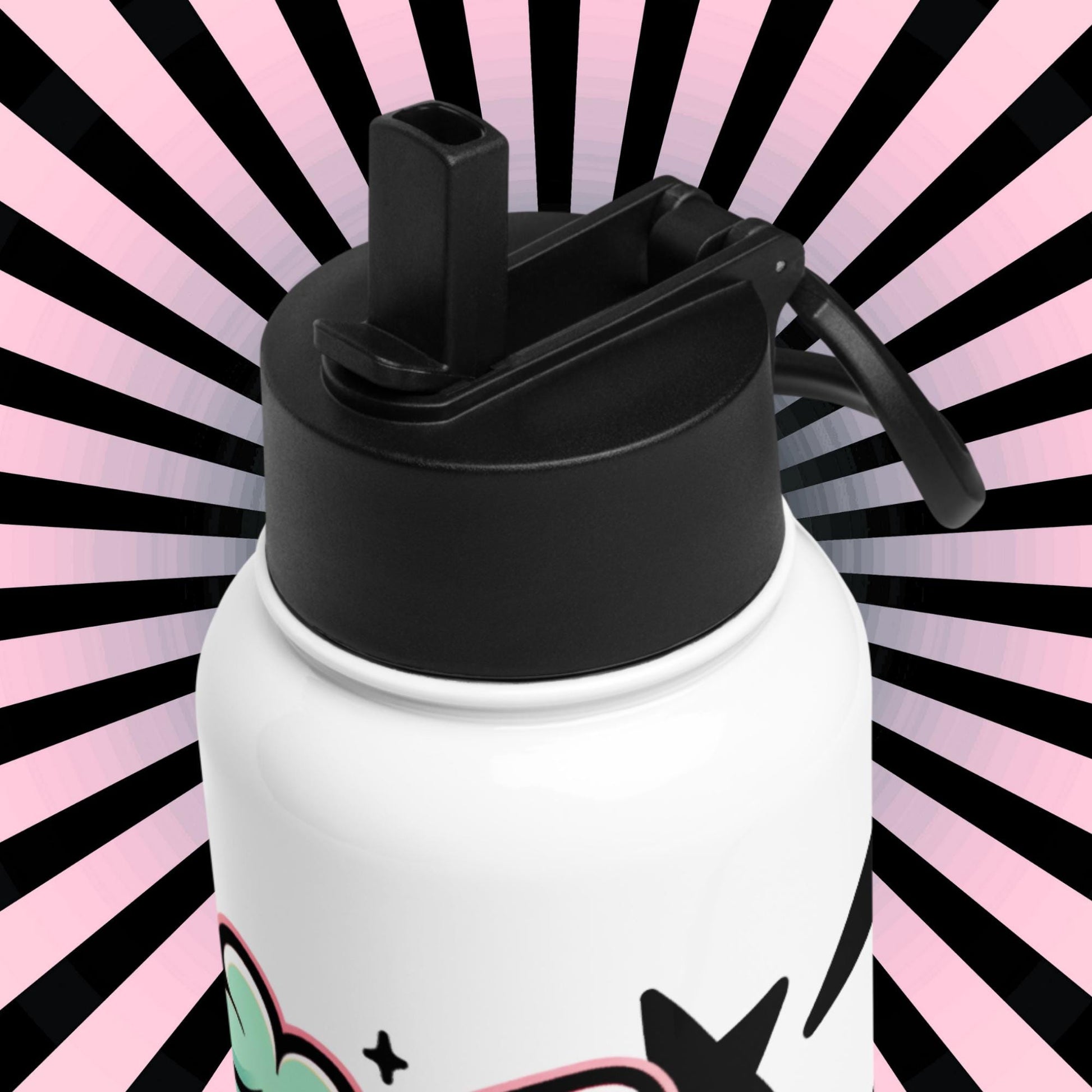 Creepy Cute Weirdcore Clown Kitty Grunge Kidcore Tumbler Stainless Steel Water Bottle with Straw & Lid