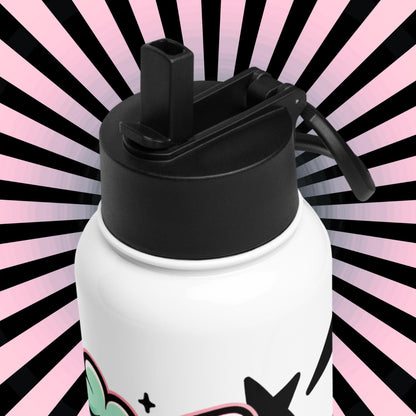 Creepy Cute Weirdcore Clown Kitty Grunge Kidcore Tumbler Stainless Steel Water Bottle with Straw & Lid