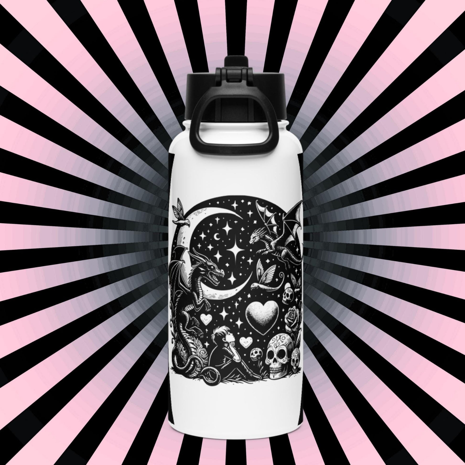 Darkcore Gothic Grunge Boy Starry Goth Night Tumbler Stainless Steel Water Bottle with Straw & Lid