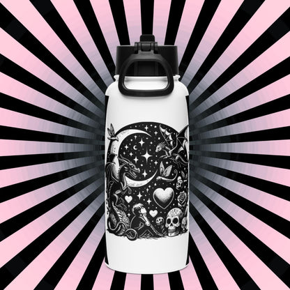 Darkcore Gothic Grunge Boy Starry Goth Night Tumbler Stainless Steel Water Bottle with Straw & Lid