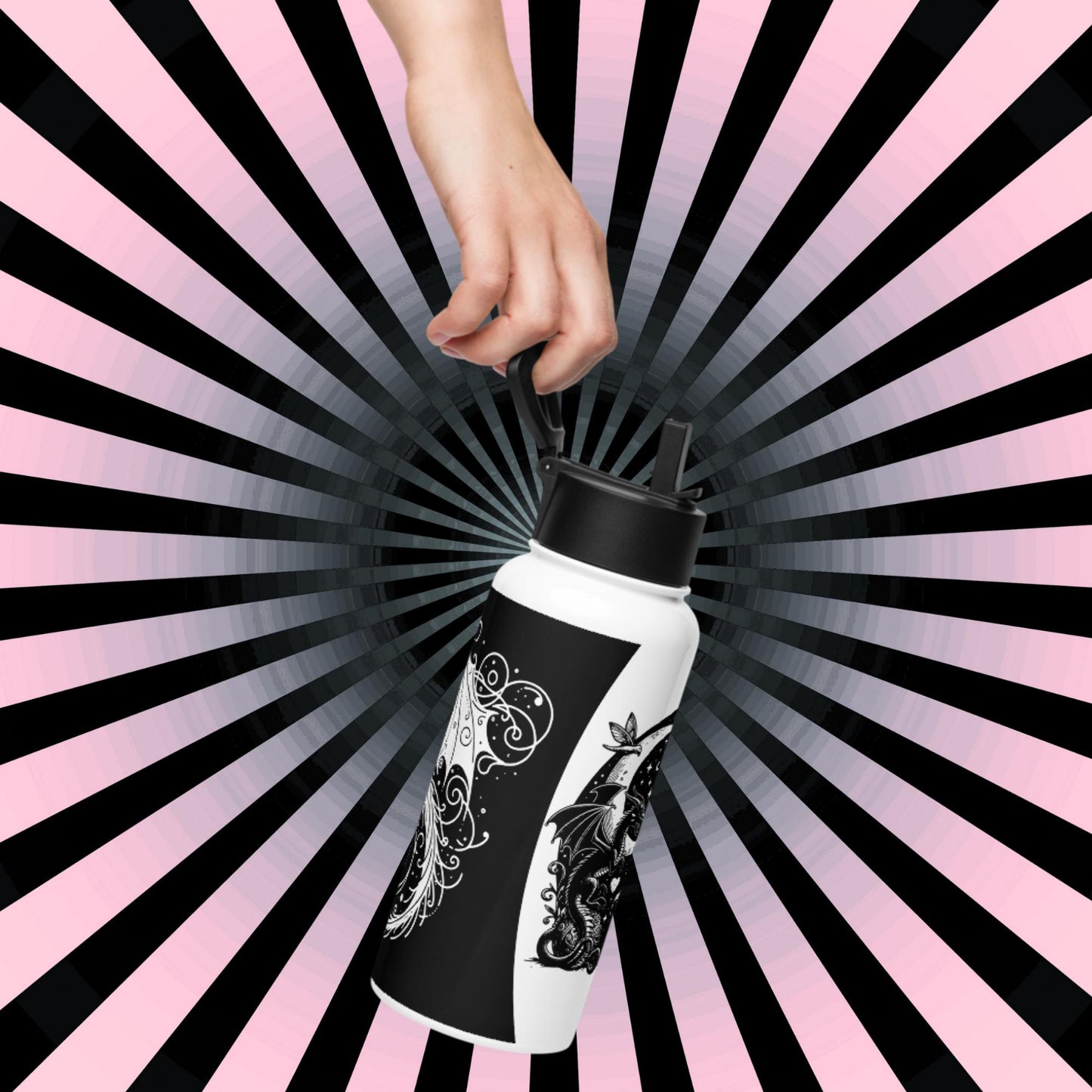 Darkcore Gothic Grunge Boy Starry Goth Night Tumbler Stainless Steel Water Bottle with Straw & Lid