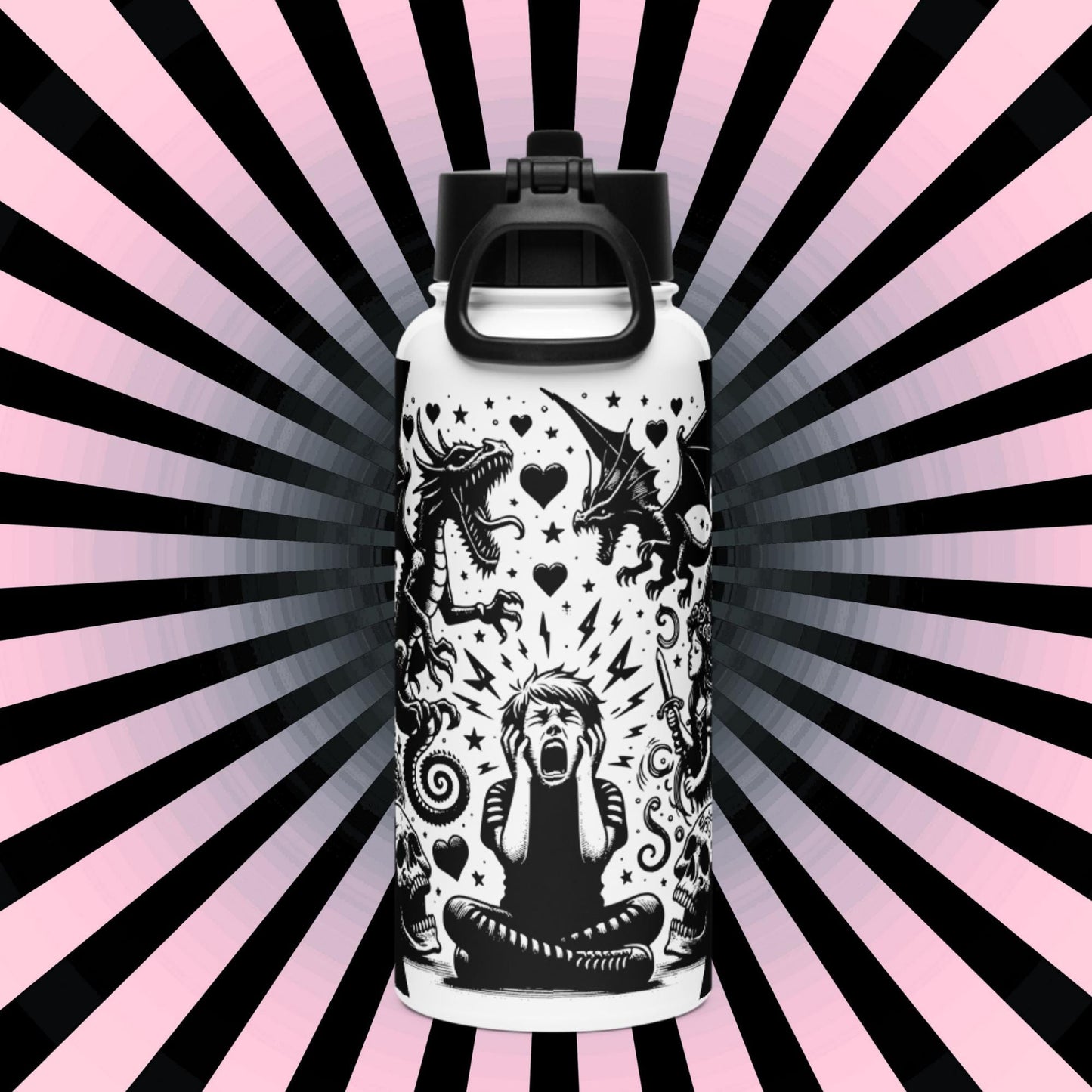 OutCry Goth Boy Screaming Broken Heart Grunge Tumbler Stainless Steel Water Bottle with Straw & Lid