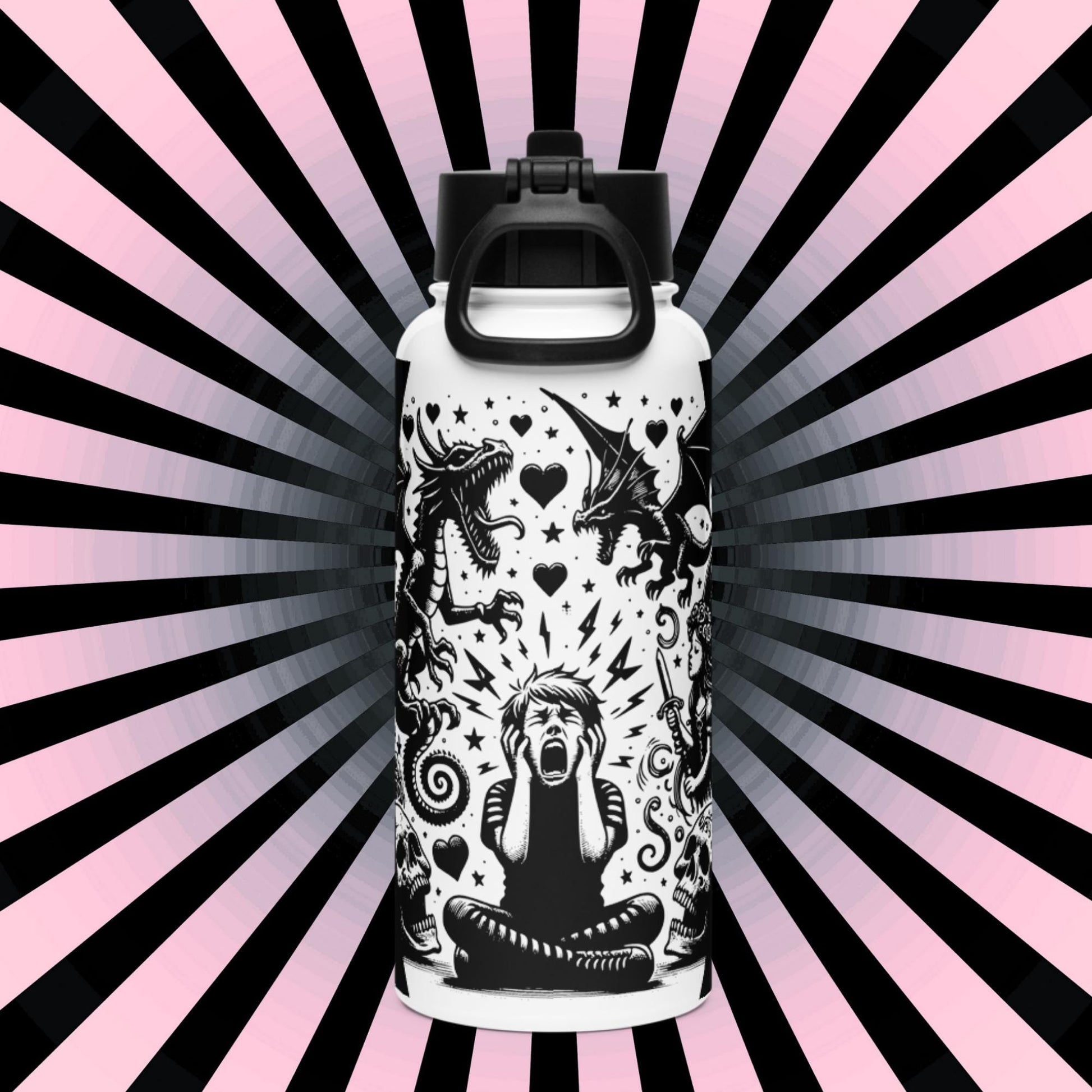 OutCry Goth Boy Screaming Broken Heart Grunge Tumbler Stainless Steel Water Bottle with Straw & Lid