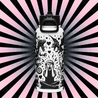 OutCry Goth Boy Screaming Broken Heart Grunge Tumbler Stainless Steel Water Bottle with Straw & Lid