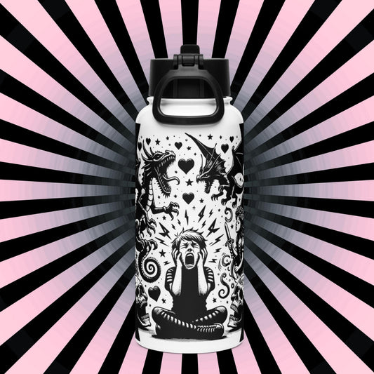 OutCry Goth Boy Screaming Broken Heart Grunge Tumbler Stainless Steel Water Bottle with Straw & Lid