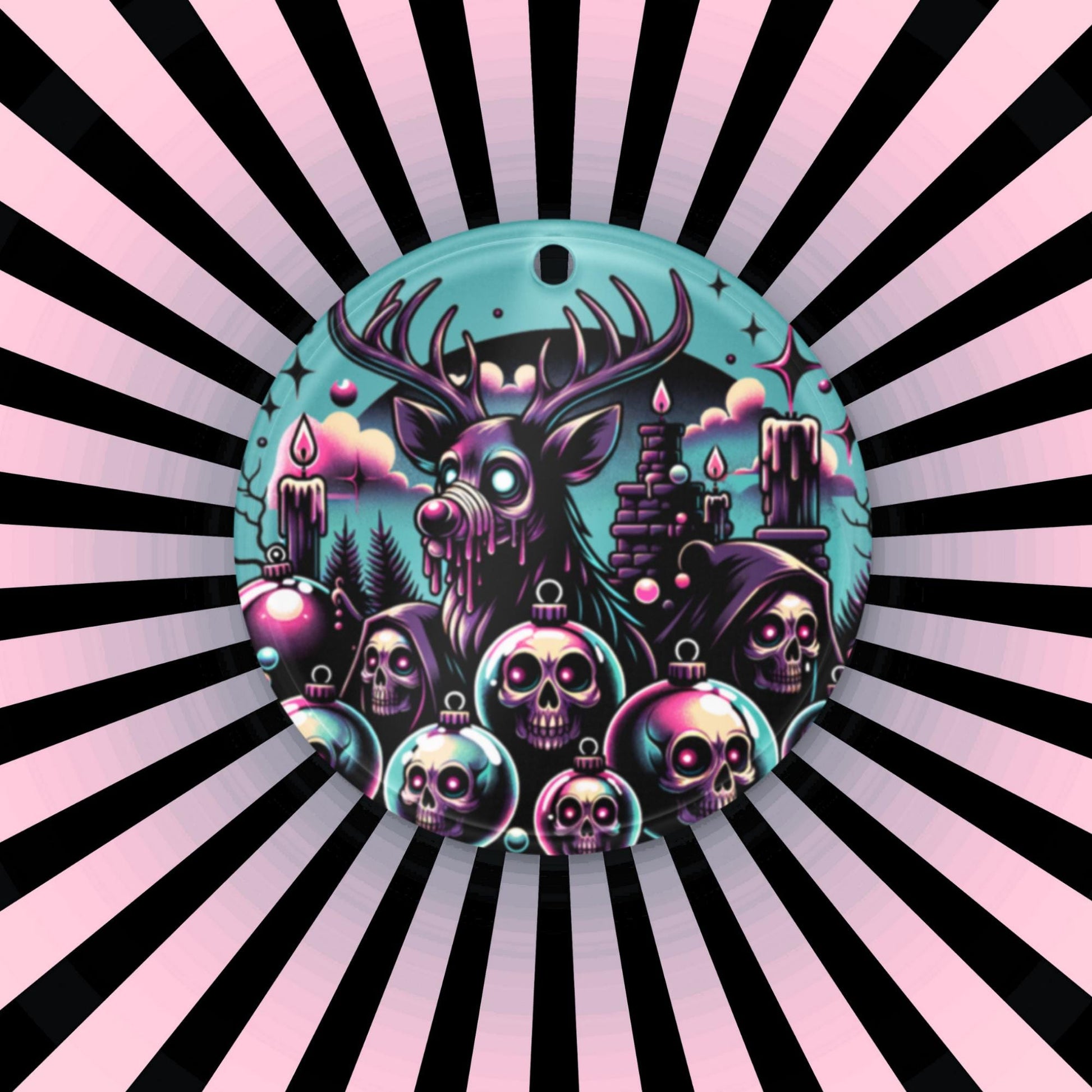 Spooky Skulls Cute Horror Holiday Christmas Haunted Reindeer Weirdcore Goth Grunge Acrylic Xmas Ornament
