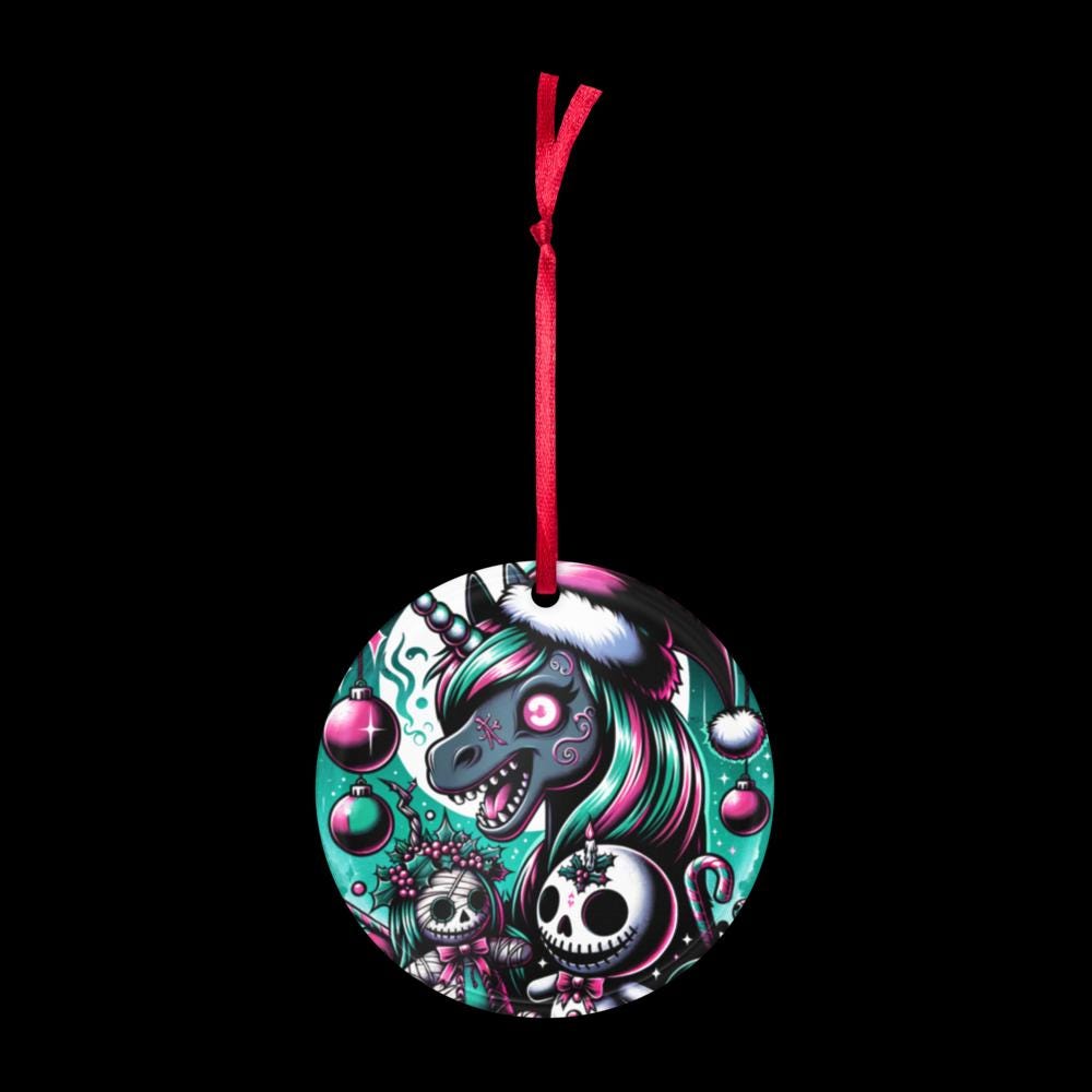 Spooky Cute Horror Holiday Christmas Nightmare Unicorn Weirdcore Goth Grunge Acrylic Xmas Ornament