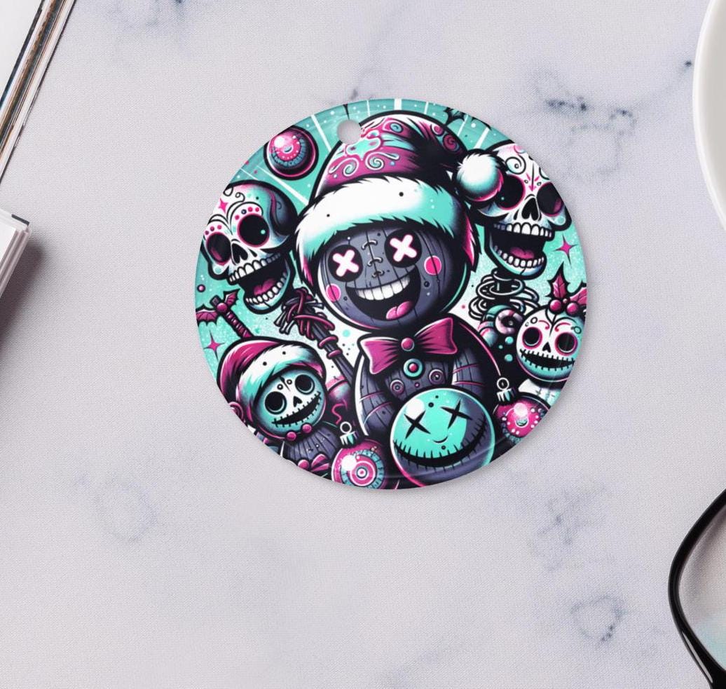 Spooky Sugar Skulls Cute Horror Holiday Christmas Haunted Voodoo Doll Weirdcore Goth Grunge Acrylic Xmas Ornament