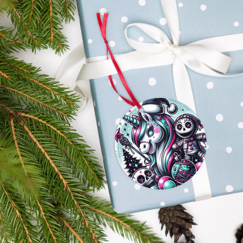 Spooky Horror Holiday Christmas Nightmare Unicorn Weirdcore Goth Grunge Acrylic Ornament