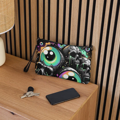 Weirdcore Eyeballs Strange Skulls and Weird Eyes Clutch Goth Grunge Purse Crossbody Bag