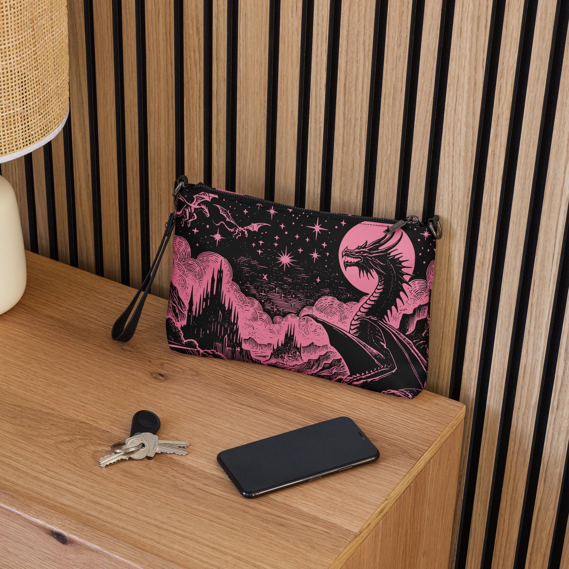 Pink Pastel Goth Scene Dragons Clutch Bag Gothic Grunge Purse Crossbody Bag