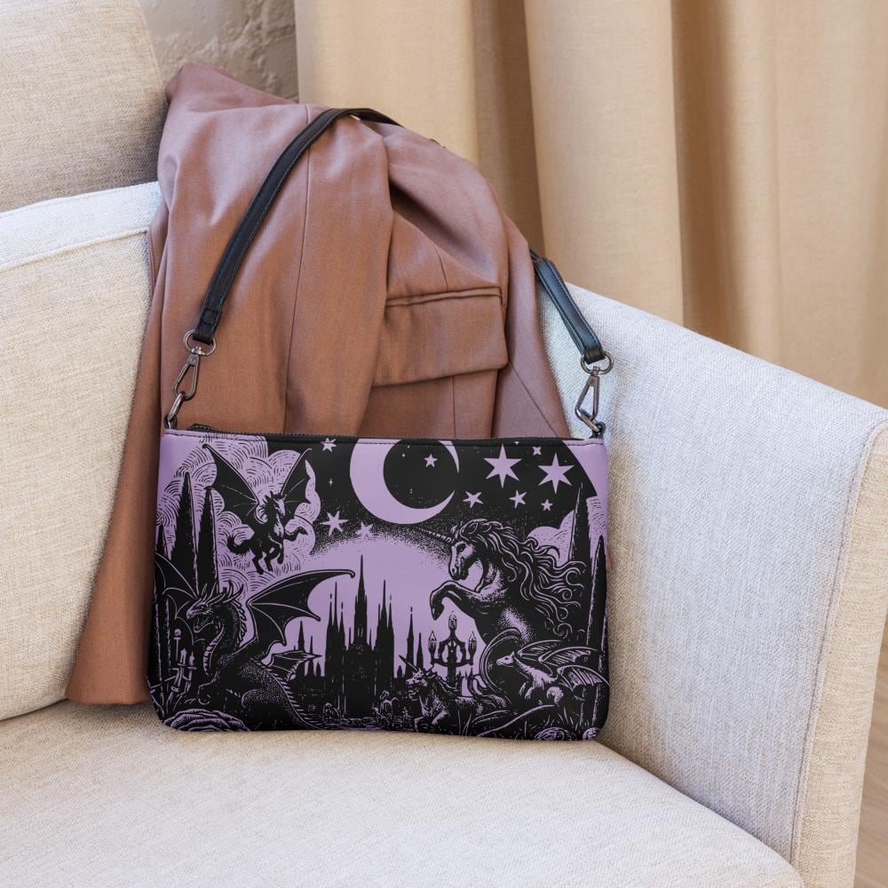 Purple Pastel Goth Scene Dragon Unicorn Clutch Bag Gothic Grunge Purse Crossbody Bag