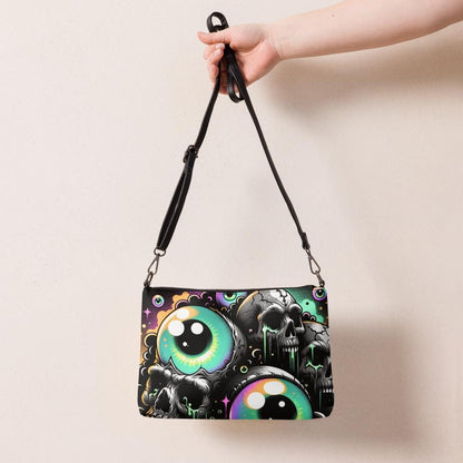 Weirdcore Eyeballs Strange Skulls and Weird Eyes Clutch Goth Grunge Purse Crossbody Bag
