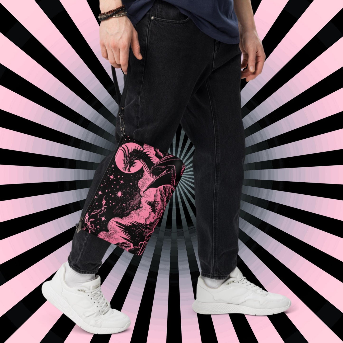 Pink Pastel Goth Scene Dragons Clutch Bag Gothic Grunge Purse Crossbody Bag