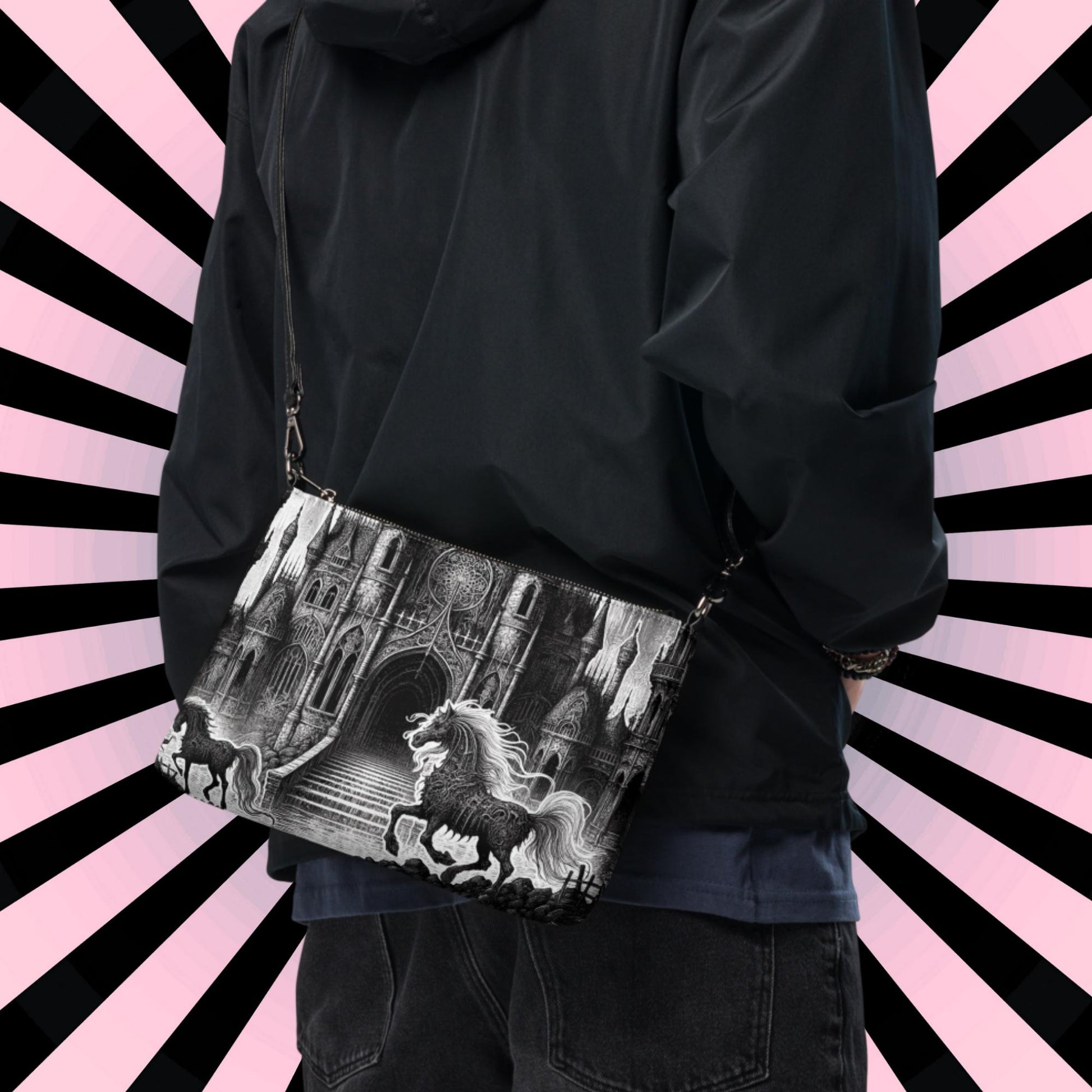 Goth Scene Horse and Castle Clutch Bag Gothic Grunge Purse Crossbody Bag