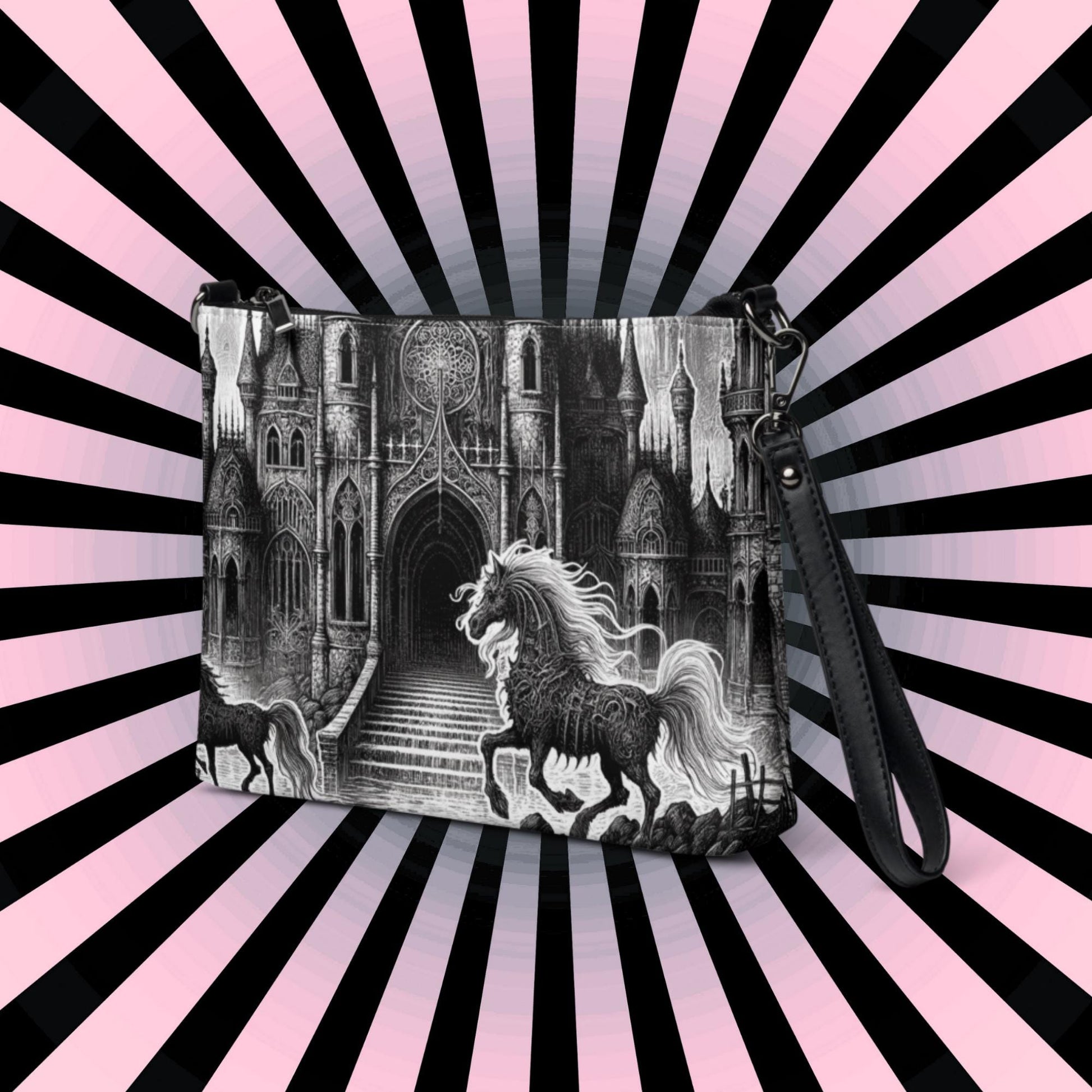 Goth Scene Horse and Castle Clutch Bag Gothic Grunge Purse Crossbody Bag