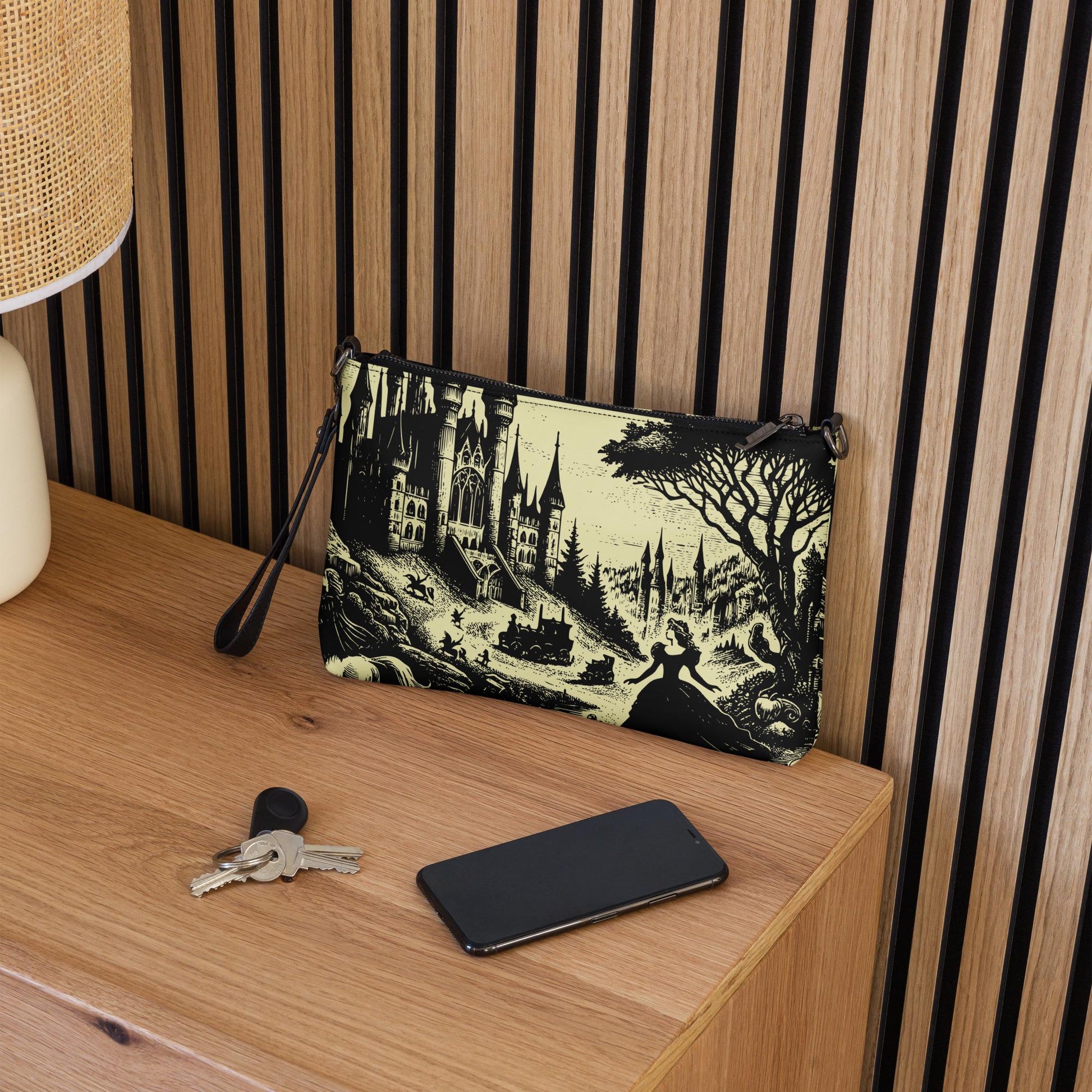 Yellow Pastel Goth Scene Goth Girl Castle Scenery Clutch Bag Gothic Grunge Purse Crossbody Bag