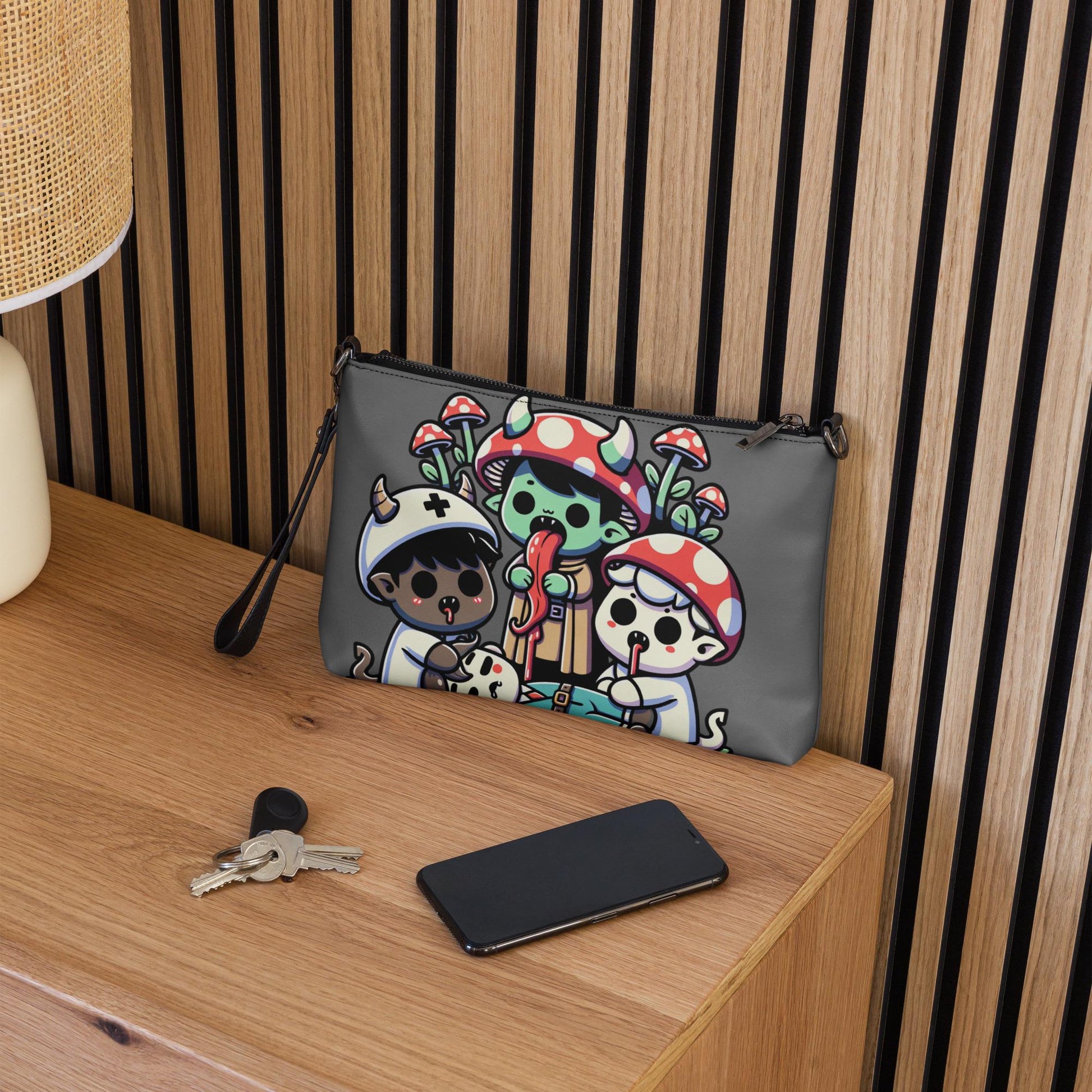 Grey Weirdcore Pastel Goth Scene Zombie Mushroom Kids Kidcore Clutch Bag Gothic Grunge Purse Crossbody Bag