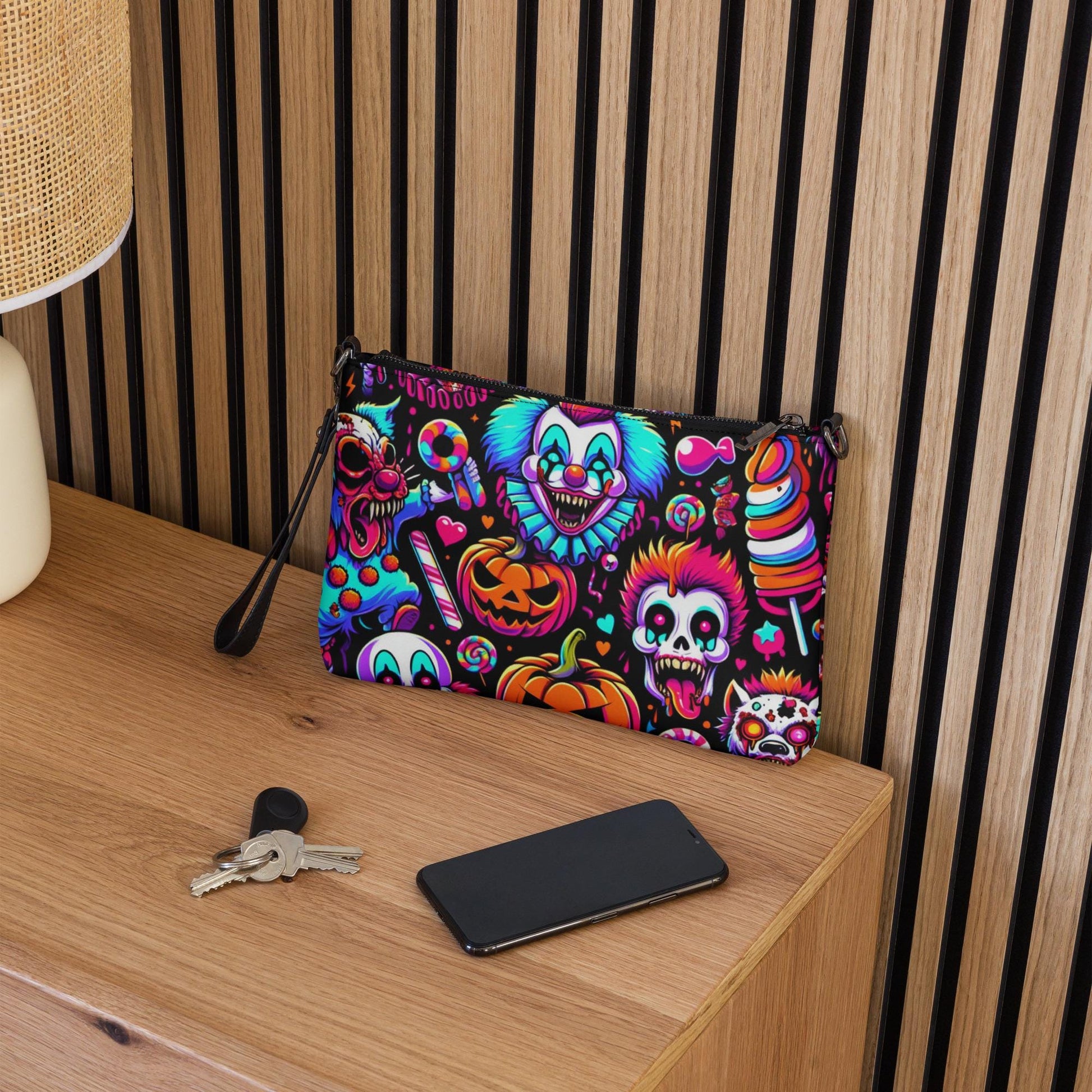 Clowncore Neon Goth Horror Punkrock Demon Clowns Weirdcore Pastel Goth Grunge Clutch Purse Crossbody Bag