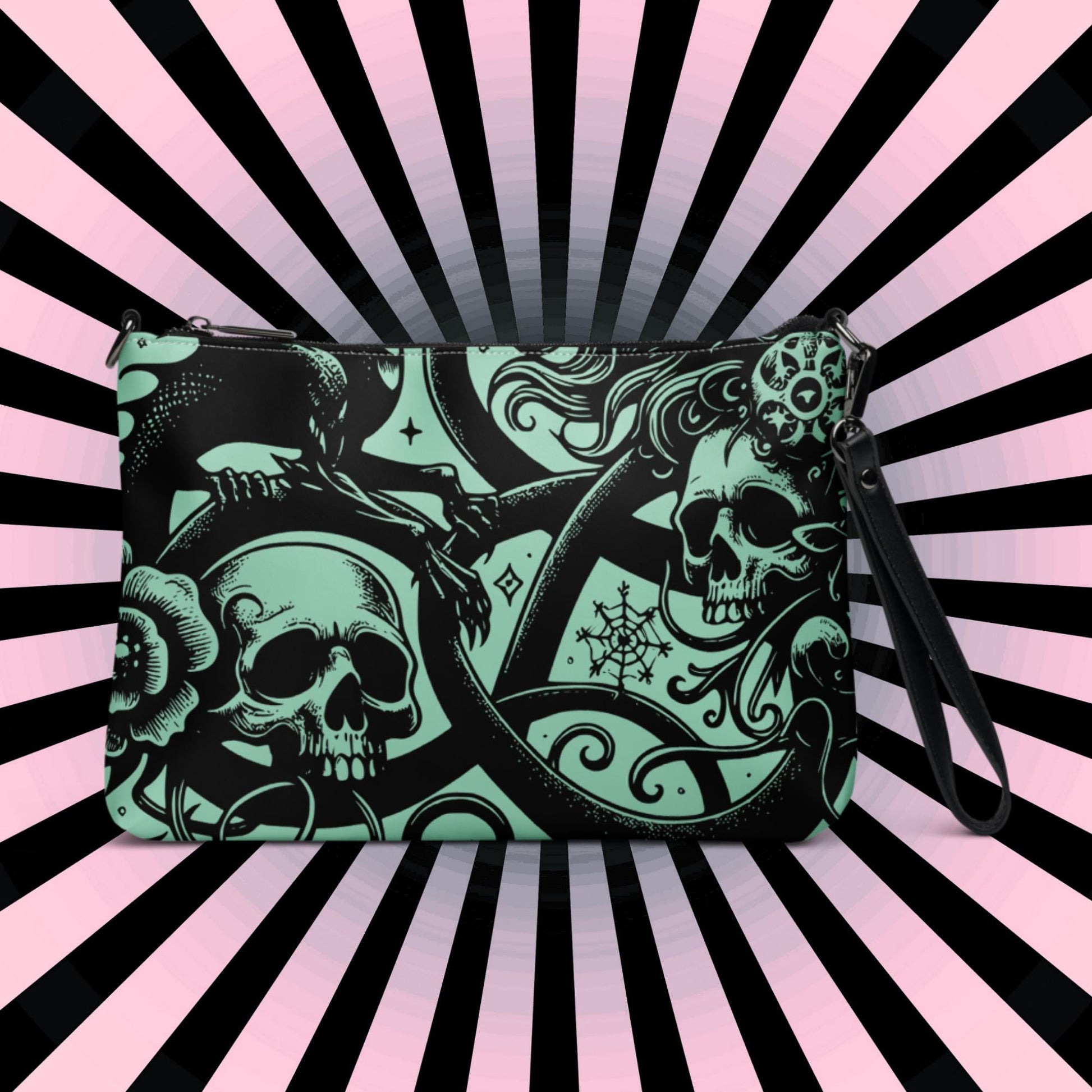 Aqua Goth Skulls Fairy and Dragons Weirdcore Dreamscape Punkrock Clutch Bag Gothic Grunge Purse Crossbody Bag