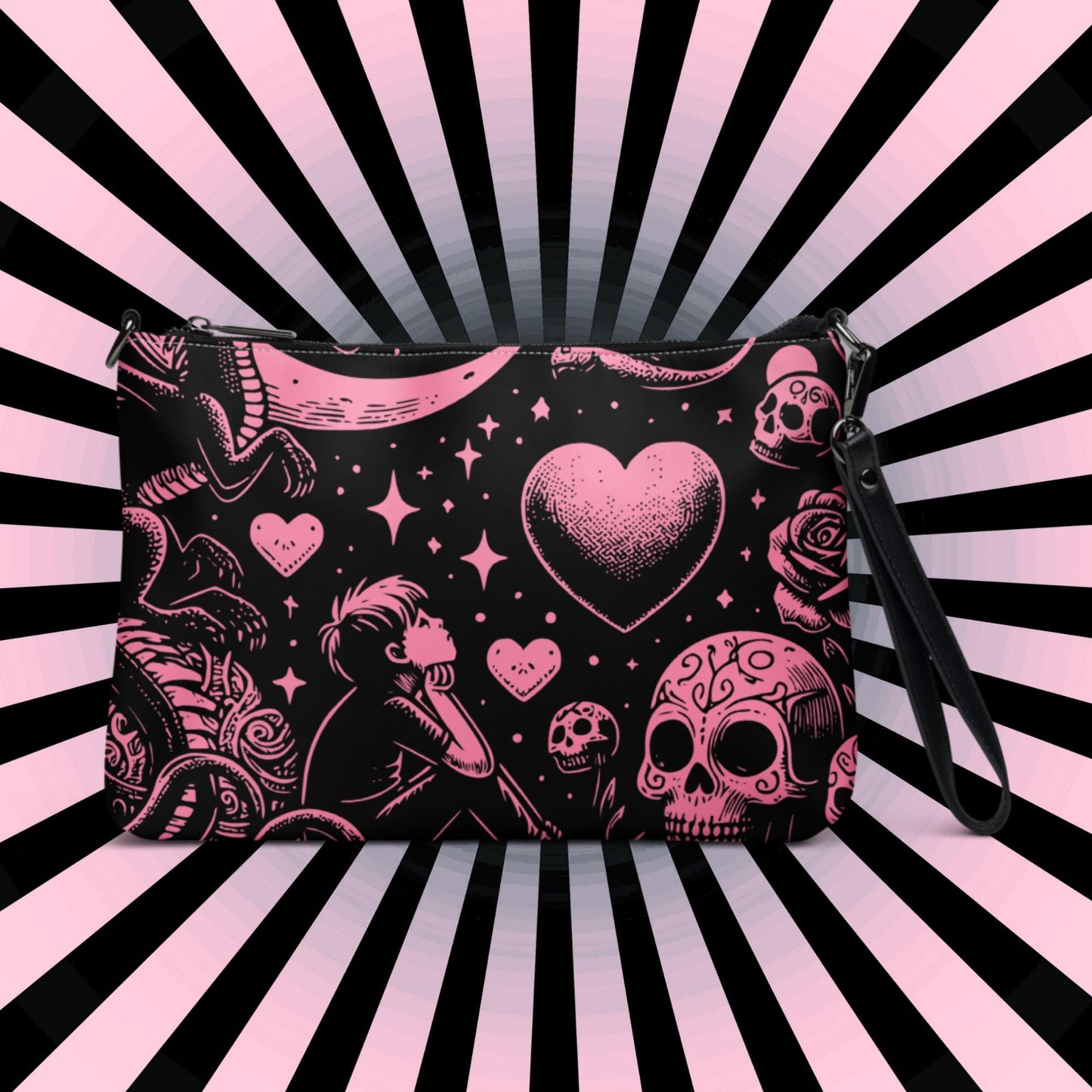 Pink Pastel Goth Kid Staring into the Night Weirdcore Dreamscape Punkrock Clutch Bag Gothic Grunge Purse Crossbody Bag