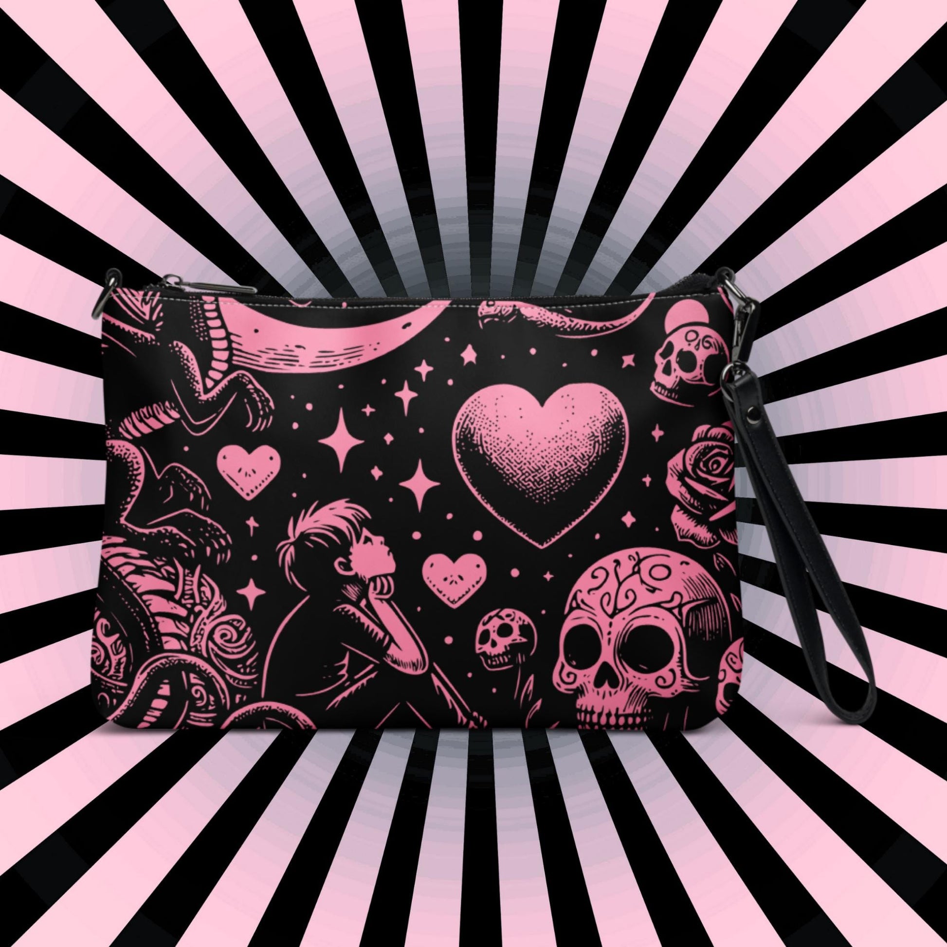Pink Pastel Goth Kid Staring into the Night Weirdcore Dreamscape Punkrock Clutch Bag Gothic Grunge Purse Crossbody Bag