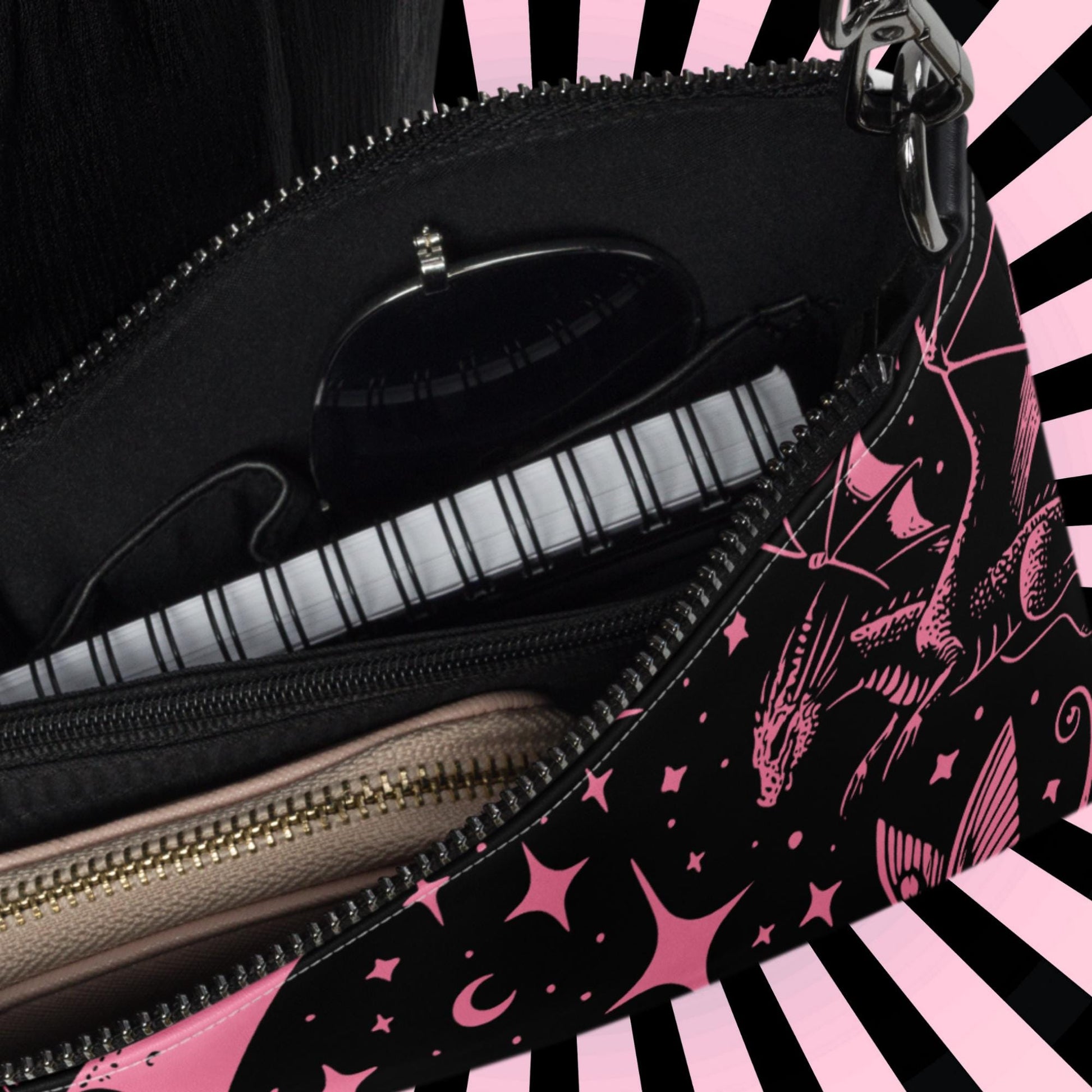 Pink Pastel Goth Kid Staring into the Night Weirdcore Dreamscape Punkrock Clutch Bag Gothic Grunge Purse Crossbody Bag