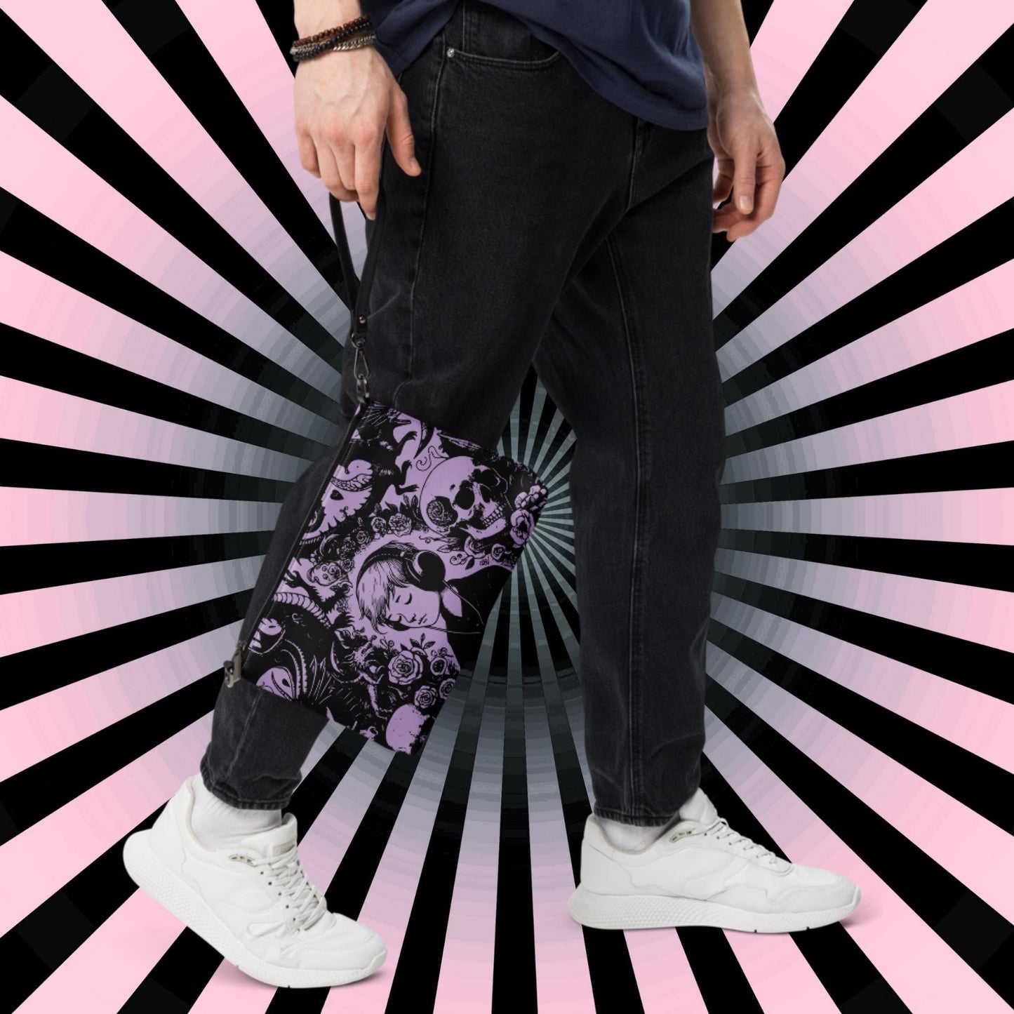 Purple Pastel Goth Kid Boy Drowning Out the Demons Weirdcore Dreamscape Punkrock Clutch Bag Gothic Grunge Purse Crossbody Bag