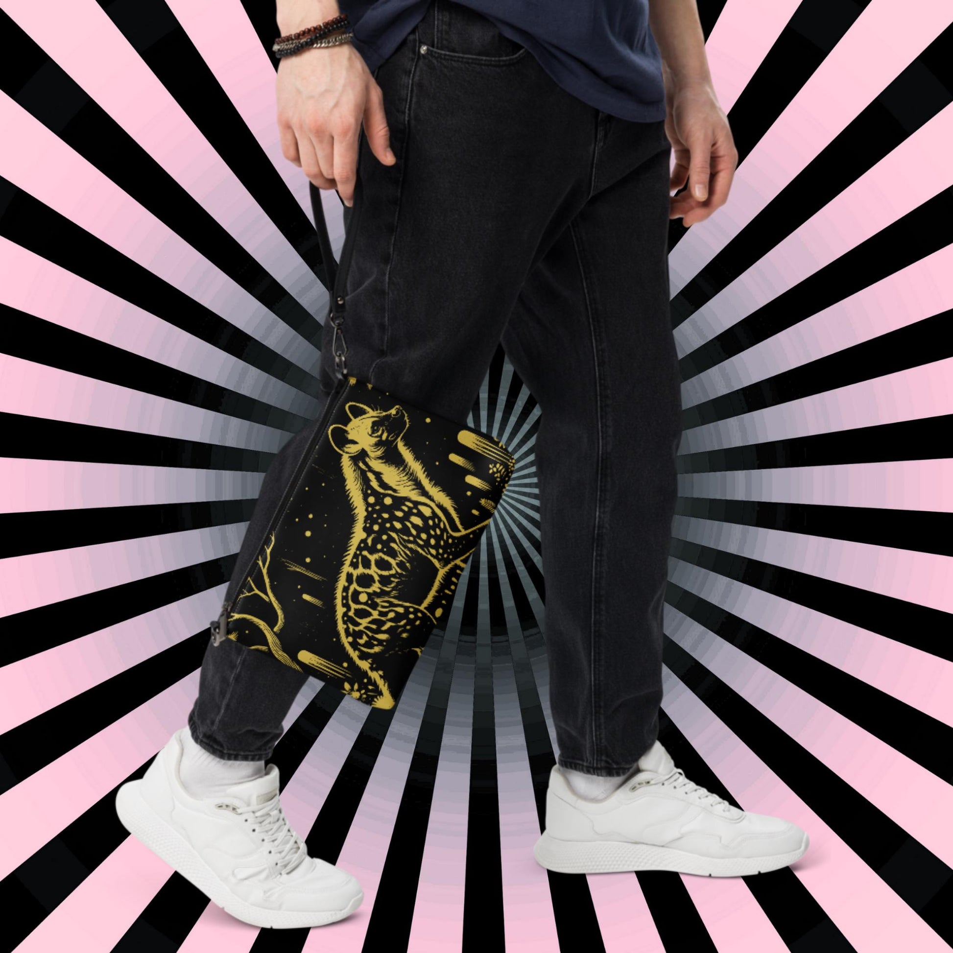 Yellow Goth Creepy Cute Weirdcore Dreamscape Spotted Hyena Punkrock Clutch Bag Gothic Grunge Purse Crossbody Bag
