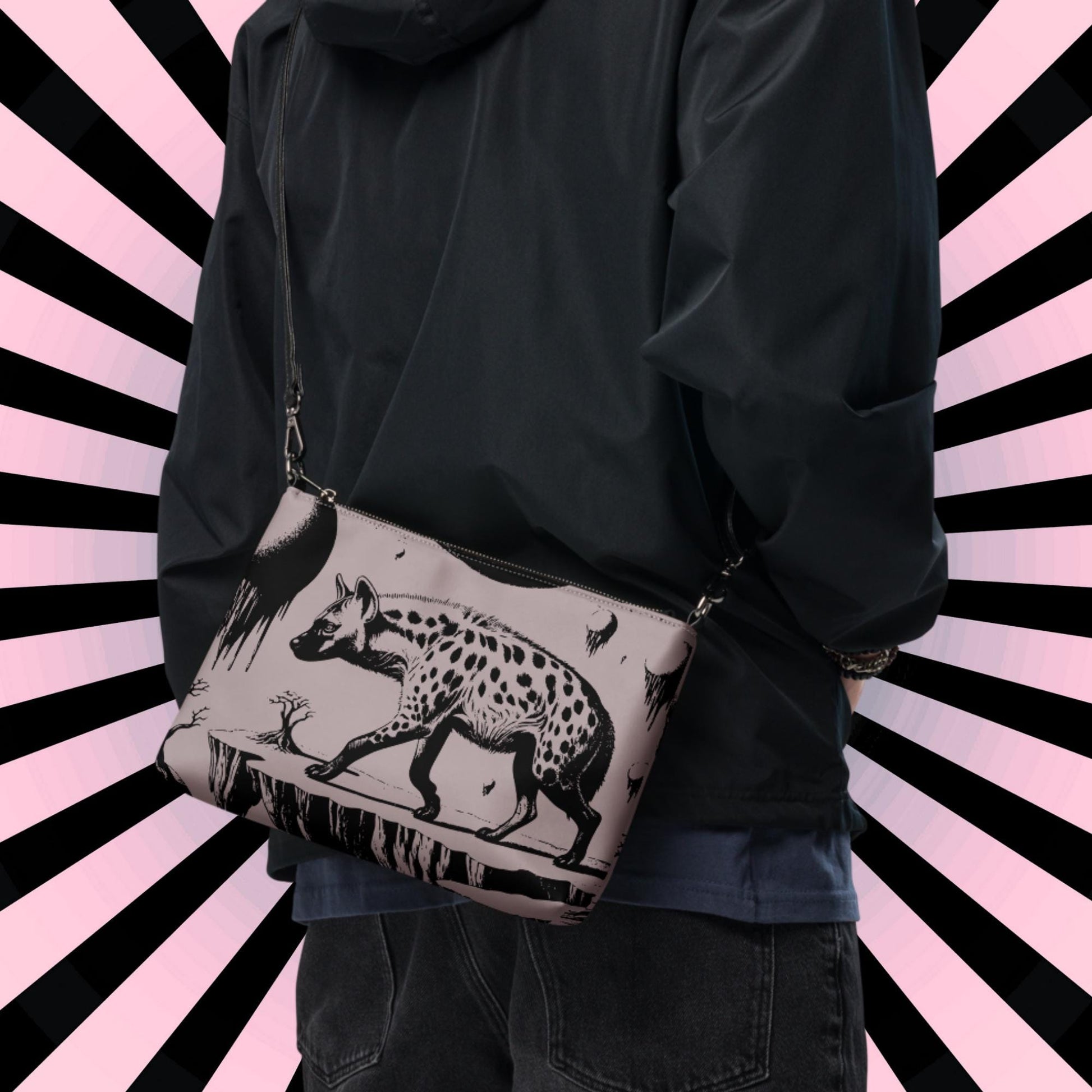 Tan Pastel Goth Creepy Cute Weirdcore Strange Realm Spotted Hyena Punkrock Clutch Bag Gothic Grunge Purse Crossbody Bag