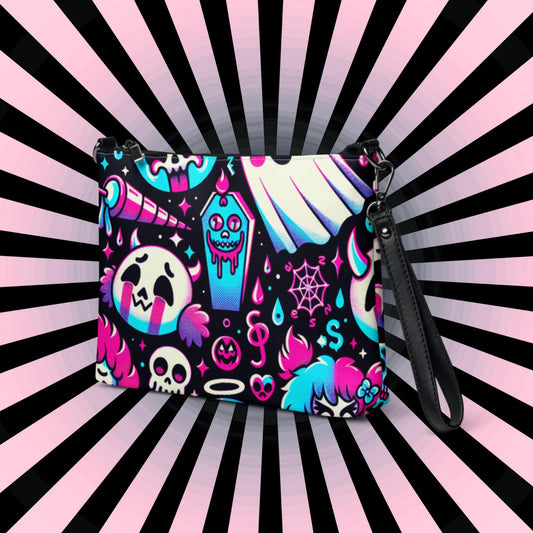Neon Goth Weirdcore Bubble Ghosts Punkrock Clowns Clutch Bag Gothic Grunge Purse Crossbody Bag