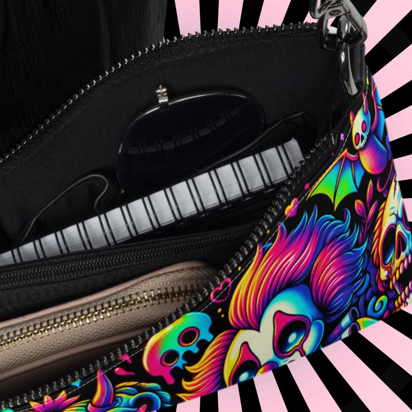 Creepy Cute Neon Goth Horror Punkrock Bubble Ghosts Crying Anime Weirdcore Pastel Goth Grunge Clutch Purse Crossbody Bag