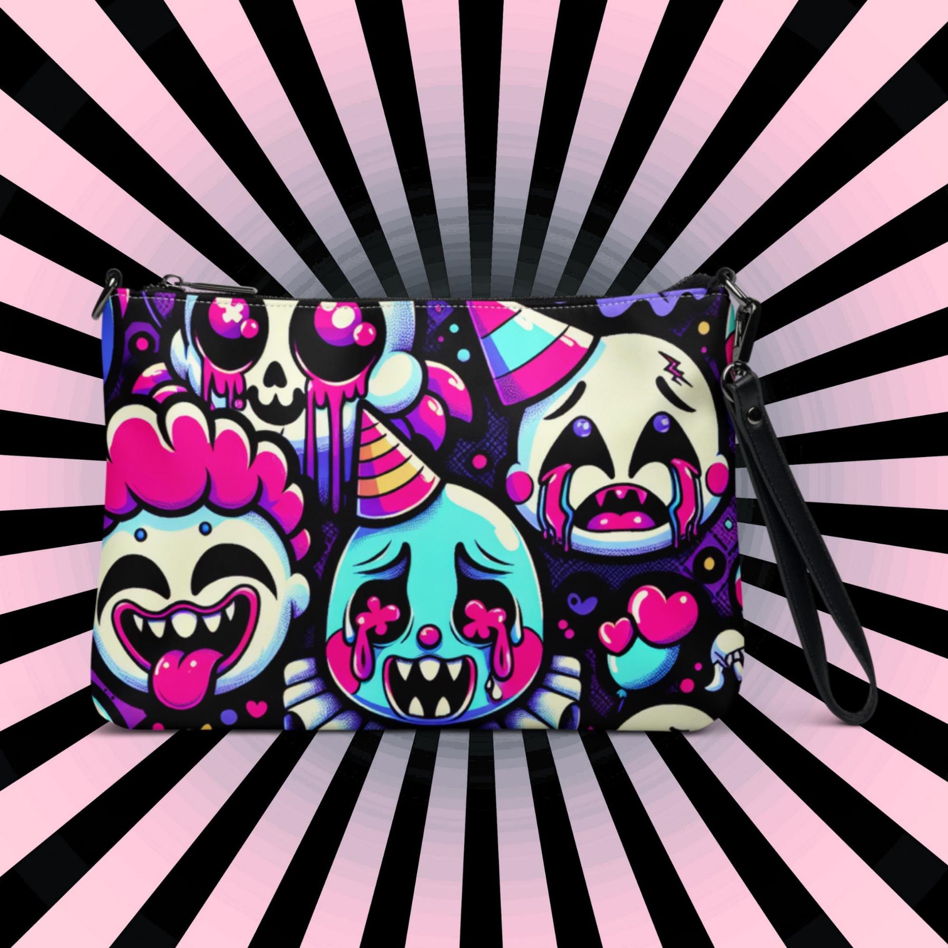 Creepy Cute Neon Goth Horror Punkrock Bubble Ghosts Weirdcore Pastel Goth Grunge Clutch Purse Crossbody Bag